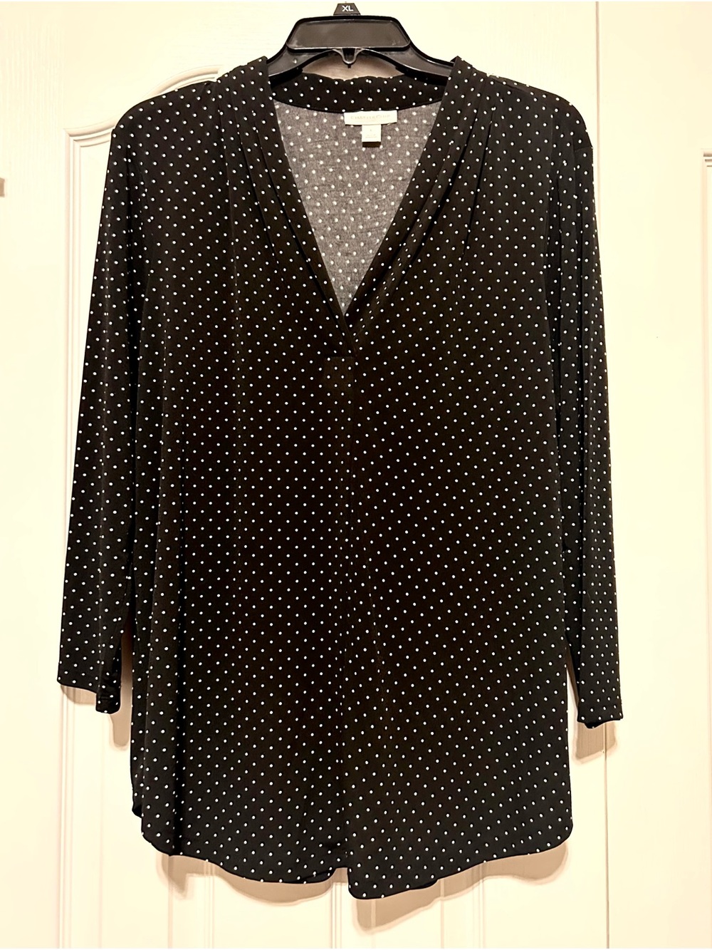 Charter Club Black 3/4 Sleeve V-Neck Polka Dot Blouse - Travel friendly!!